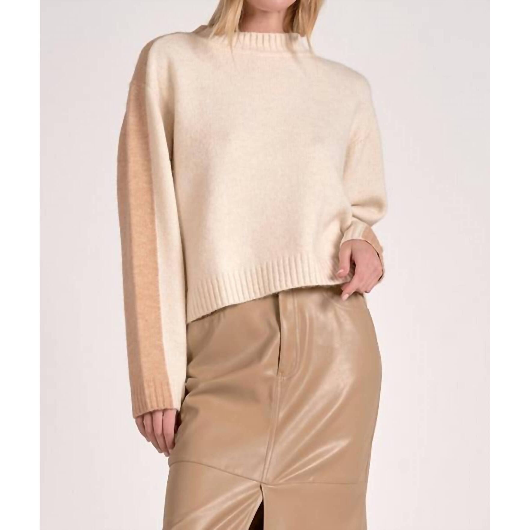 New Elan Marla Colorblock Sweater In Tan Natural